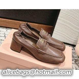 Charming Miu Miu Nappa leather Pumps 5cm Brown 114049