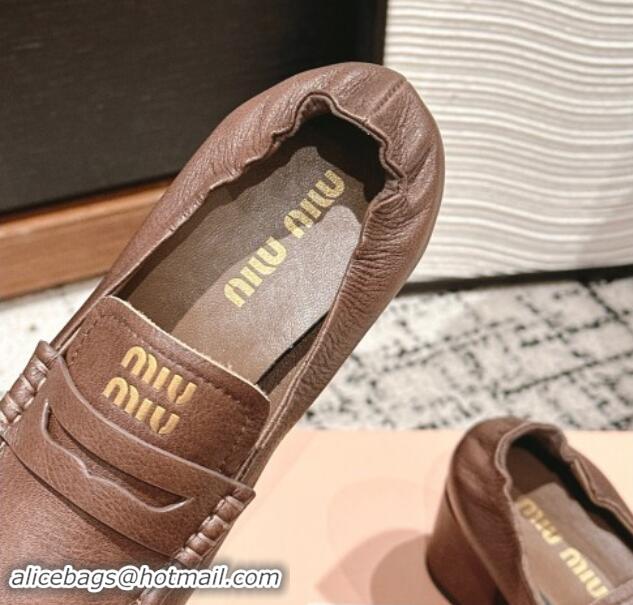 Charming Miu Miu Nappa leather Pumps 5cm Brown 114049