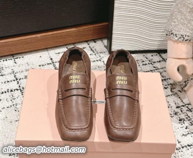 Charming Miu Miu Nappa leather Pumps 5cm Brown 114049