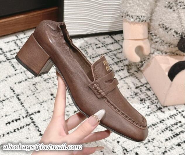 Charming Miu Miu Nappa leather Pumps 5cm Brown 114049