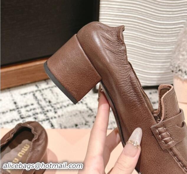 Charming Miu Miu Nappa leather Pumps 5cm Brown 114049