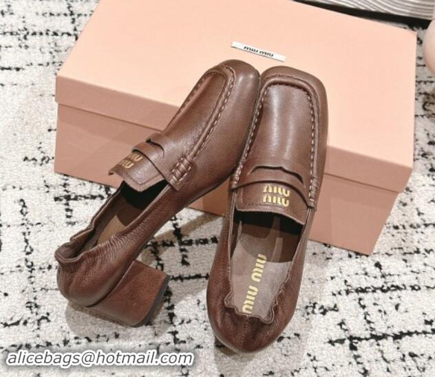 Charming Miu Miu Nappa leather Pumps 5cm Brown 114049