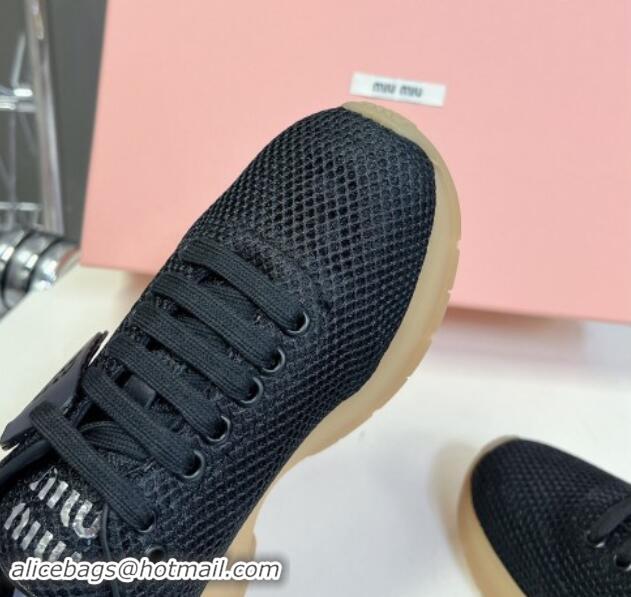 Hot Style Miu Miu Mesh Sneakers with Logo Tag Black 1114051