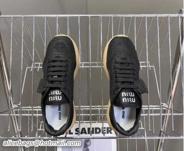 Hot Style Miu Miu Mesh Sneakers with Logo Tag Black 1114051