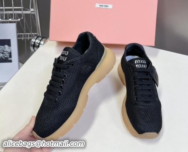 Hot Style Miu Miu Mesh Sneakers with Logo Tag Black 1114051