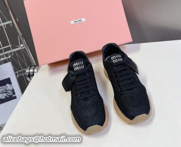 Hot Style Miu Miu Mesh Sneakers with Logo Tag Black 1114051