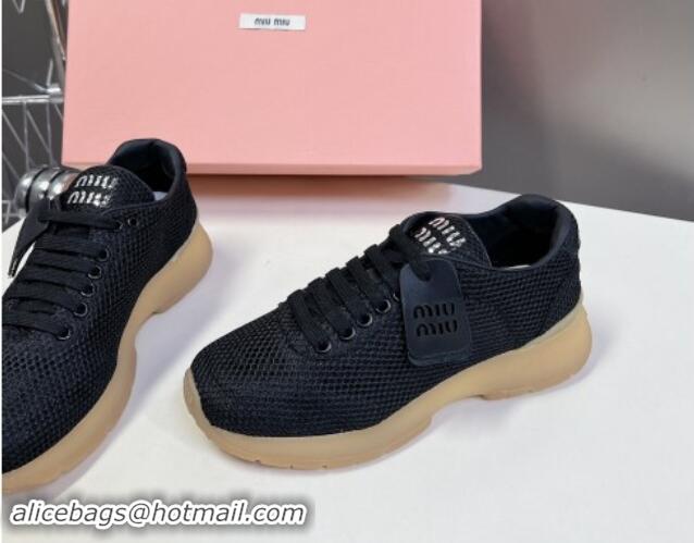 Hot Style Miu Miu Mesh Sneakers with Logo Tag Black 1114051