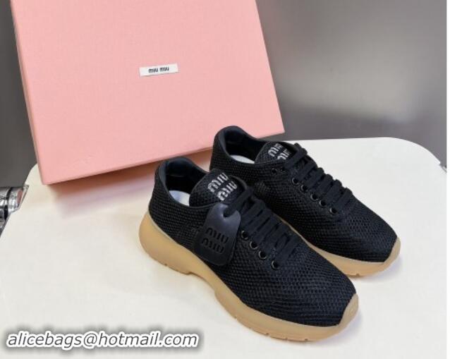 Hot Style Miu Miu Mesh Sneakers with Logo Tag Black 1114051