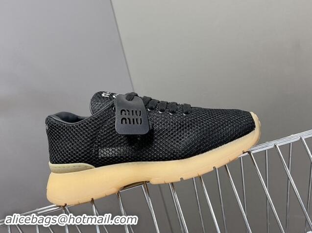 Hot Style Miu Miu Mesh Sneakers with Logo Tag Black 1114051