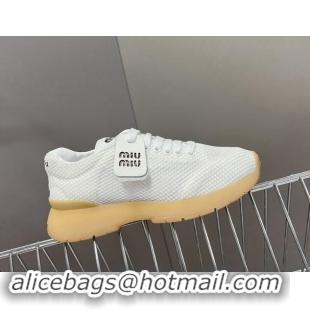 Sumptuous Miu Miu Mesh Sneakers with Logo Tag White 1114052