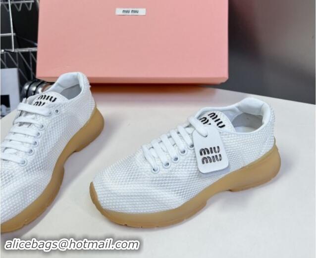 Sumptuous Miu Miu Mesh Sneakers with Logo Tag White 1114052