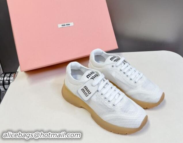 Sumptuous Miu Miu Mesh Sneakers with Logo Tag White 1114052