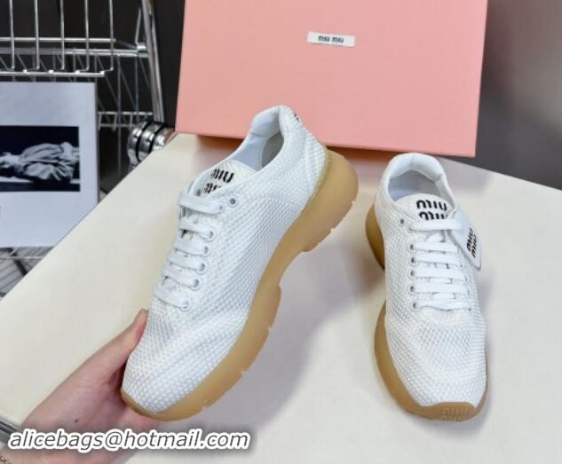 Sumptuous Miu Miu Mesh Sneakers with Logo Tag White 1114052