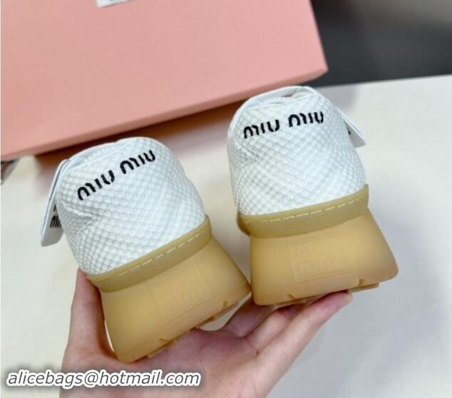 Sumptuous Miu Miu Mesh Sneakers with Logo Tag White 1114052