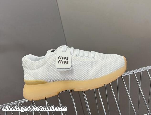 Sumptuous Miu Miu Mesh Sneakers with Logo Tag White 1114052