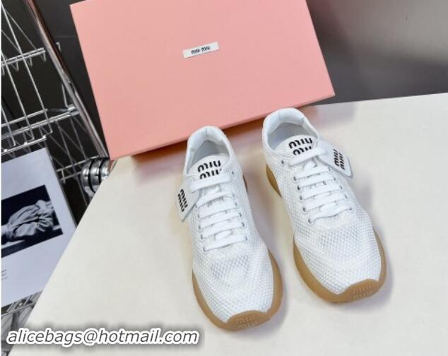 Sumptuous Miu Miu Mesh Sneakers with Logo Tag White 1114052