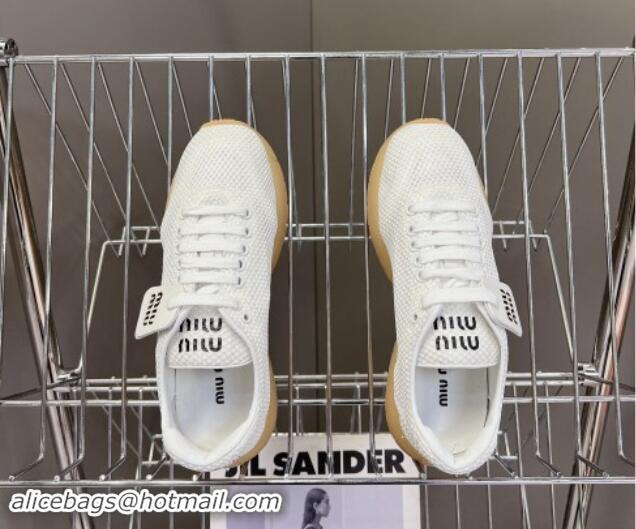 Sumptuous Miu Miu Mesh Sneakers with Logo Tag White 1114052