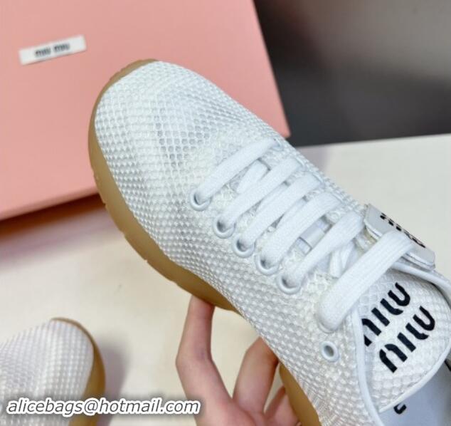 Sumptuous Miu Miu Mesh Sneakers with Logo Tag White 1114052