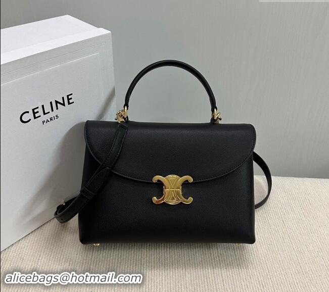 Super Quality Celine Medium Nino Top Handle bag in Supple Calfskin 117523 Black 2024