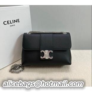 Top Quality Celine Medium Victoire Shoulder Bag in Supple Calfskin 115853 Black/Silver 2024