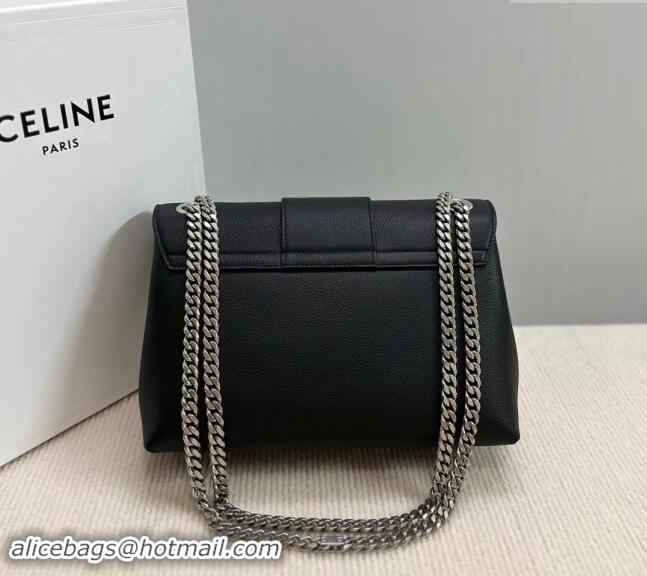 Top Quality Celine Medium Victoire Shoulder Bag in Supple Calfskin 115853 Black/Silver 2024