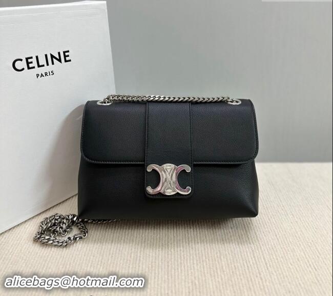 Top Quality Celine Medium Victoire Shoulder Bag in Supple Calfskin 115853 Black/Silver 2024