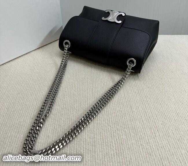 Top Quality Celine Medium Victoire Shoulder Bag in Supple Calfskin 115853 Black/Silver 2024