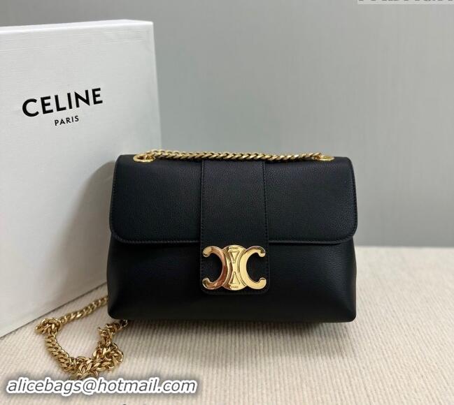 Top Design Celine Medium Victoire Shoulder Bag in Supple Calfskin 115853 Black/Gold 2024