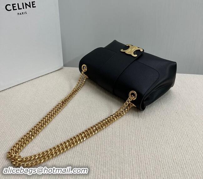 Top Design Celine Medium Victoire Shoulder Bag in Supple Calfskin 115853 Black/Gold 2024