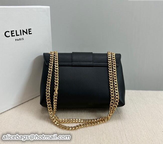 Top Design Celine Medium Victoire Shoulder Bag in Supple Calfskin 115853 Black/Gold 2024