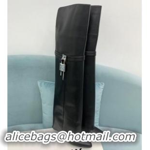 Classic Hot Givenchy Shark Lock High Boots 9.5cm in Calfskin Leather Black 1113020