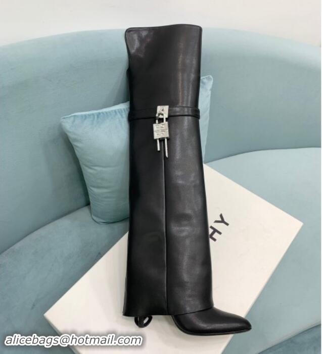 Classic Hot Givenchy Shark Lock High Boots 9.5cm in Calfskin Leather Black 1113020