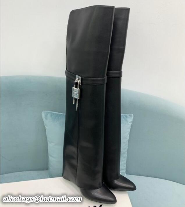 Classic Hot Givenchy Shark Lock High Boots 9.5cm in Calfskin Leather Black 1113020