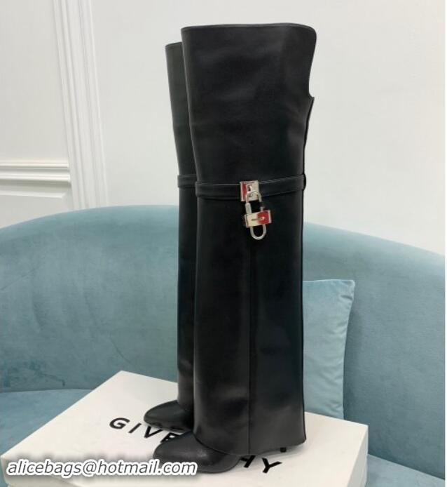 Classic Hot Givenchy Shark Lock High Boots 9.5cm in Calfskin Leather Black 1113020