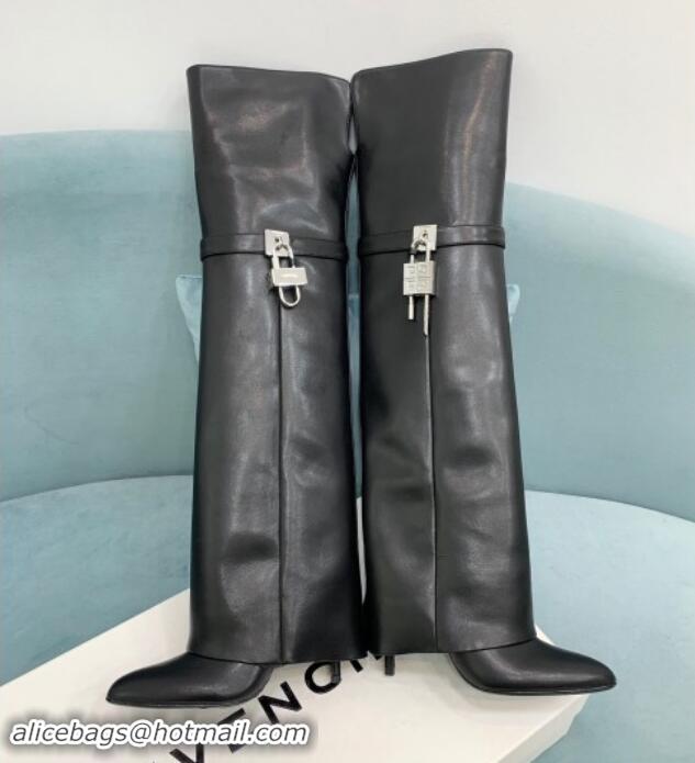 Classic Hot Givenchy Shark Lock High Boots 9.5cm in Calfskin Leather Black 1113020