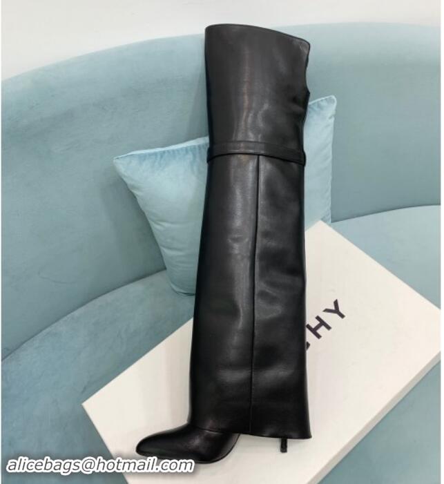 Classic Hot Givenchy Shark Lock High Boots 9.5cm in Calfskin Leather Black 1113020