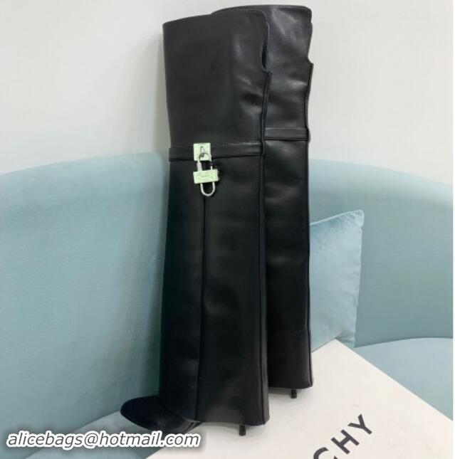 Classic Hot Givenchy Shark Lock High Boots 9.5cm in Calfskin Leather Black 1113020