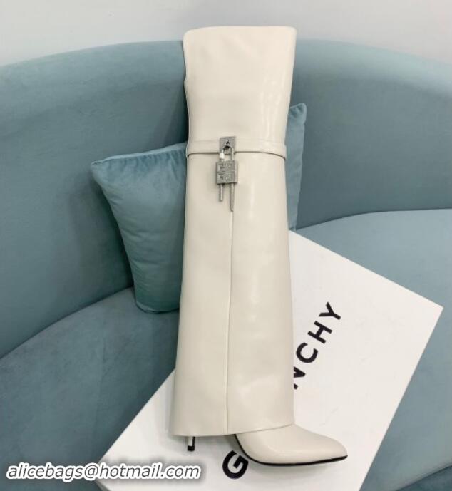 Shop Cheap Givenchy Shark Lock High Boots 9.5cm in Calfskin Leather White 1113021