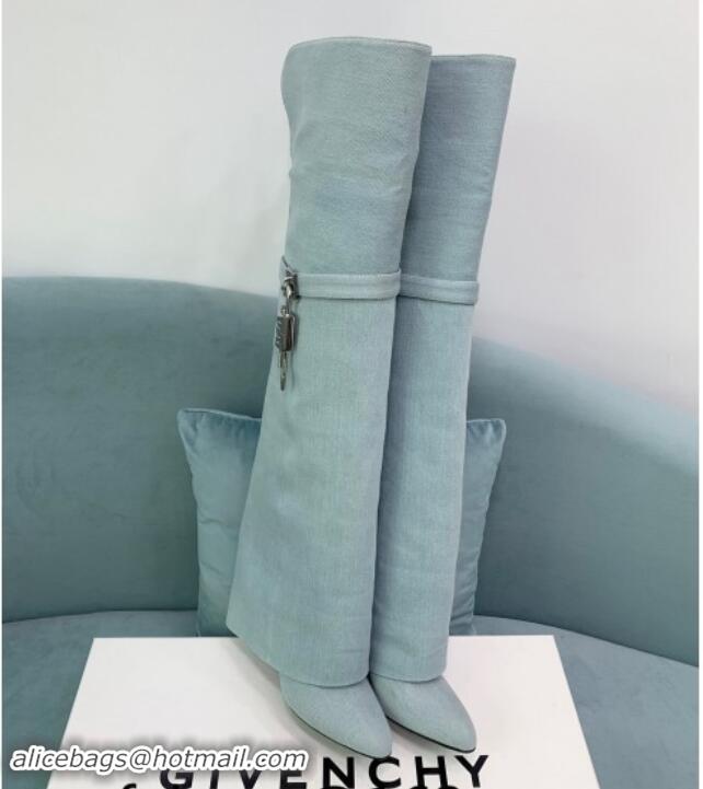 Stylish Givenchy Shark Lock High Boots 9.5cm in Light Blue Denim 1113022