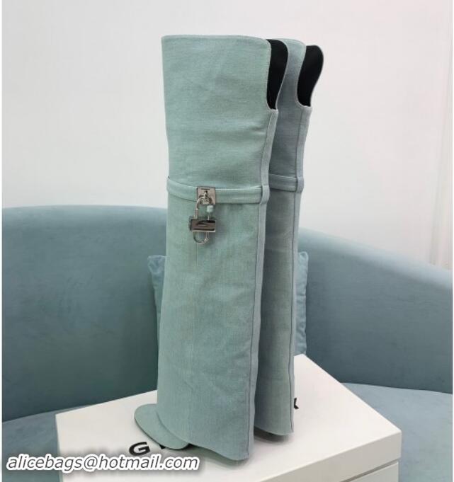 Stylish Givenchy Shark Lock High Boots 9.5cm in Light Blue Denim 1113022