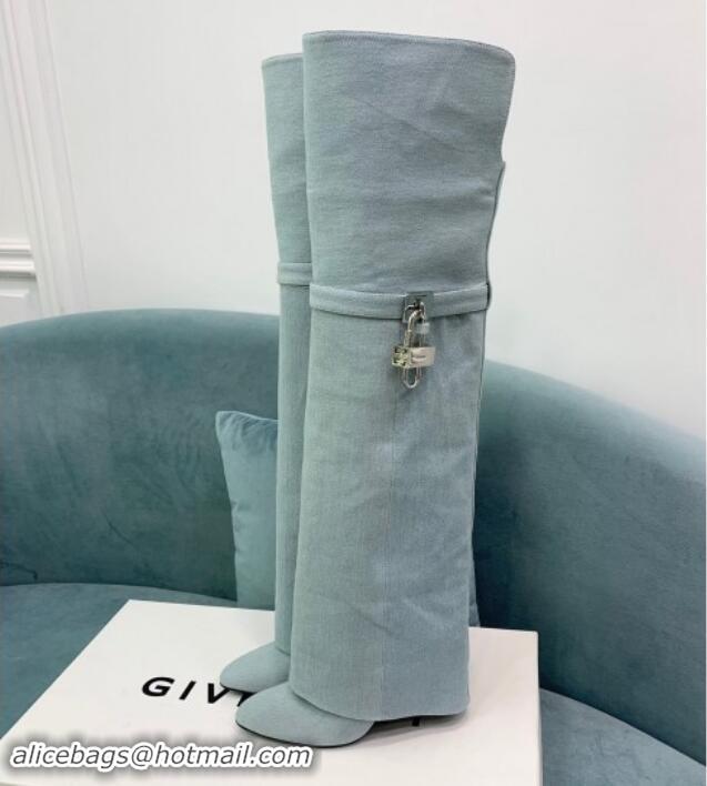 Stylish Givenchy Shark Lock High Boots 9.5cm in Light Blue Denim 1113022