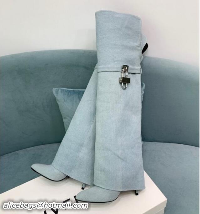 Stylish Givenchy Shark Lock High Boots 9.5cm in Light Blue Denim 1113022