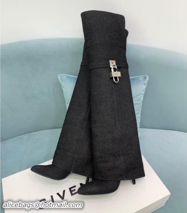 Sophisticated Givenchy Shark Lock High Boots 9.5cm in Denim Black 1113024