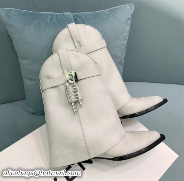 Cheap Price Givenchy Shark Lock Wedge Ankle Boots 6cm in Suede White 113026