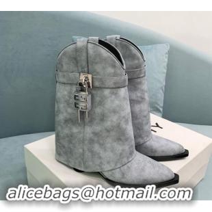 Big Discount Givenchy Shark Lock Wedge Ankle Boots 6cm in Suede Grey 1113027