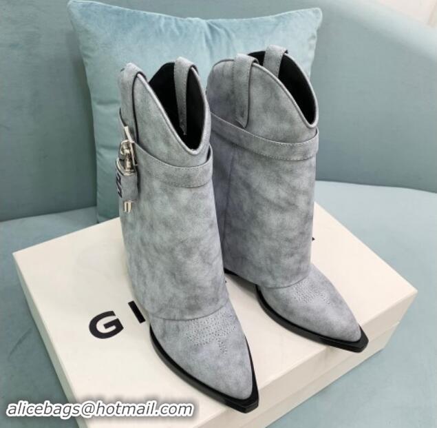 Big Discount Givenchy Shark Lock Wedge Ankle Boots 6cm in Suede Grey 1113027