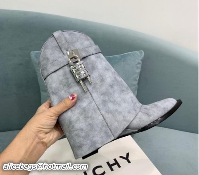 Big Discount Givenchy Shark Lock Wedge Ankle Boots 6cm in Suede Grey 1113027