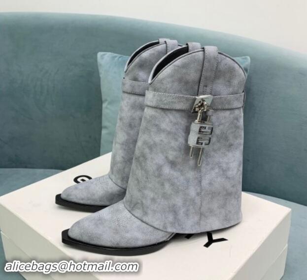 Big Discount Givenchy Shark Lock Wedge Ankle Boots 6cm in Suede Grey 1113027