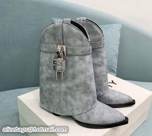 Big Discount Givenchy Shark Lock Wedge Ankle Boots 6cm in Suede Grey 1113027