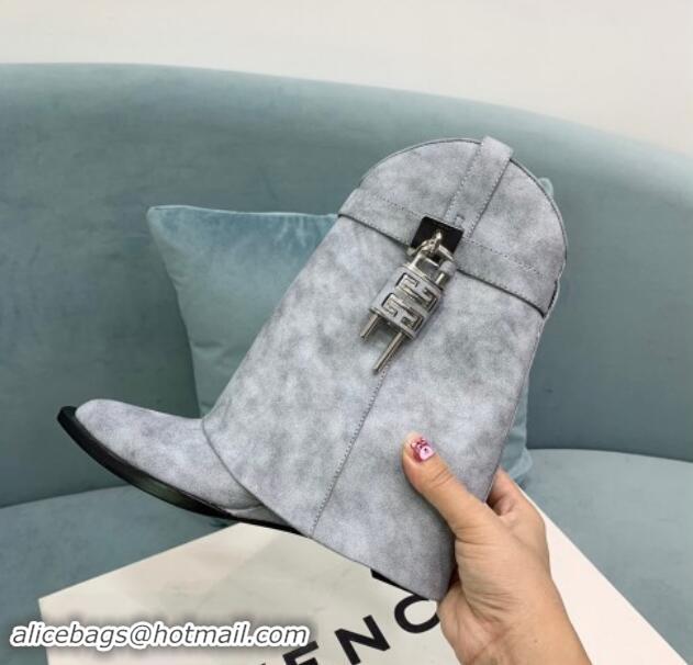 Big Discount Givenchy Shark Lock Wedge Ankle Boots 6cm in Suede Grey 1113027